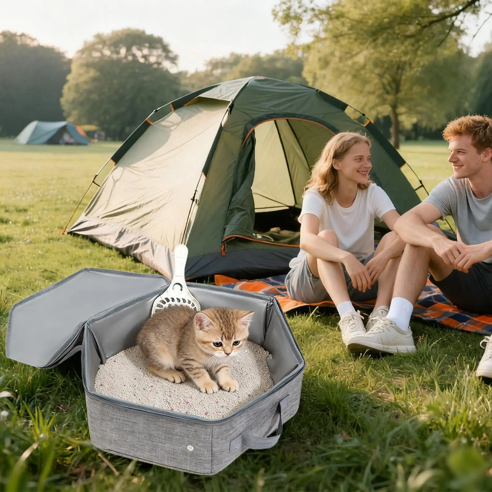 Cat Litter Box Leak-Proof Water-Resistant Portable Carrier Cat Litter Pan Pet Supplies For Travel Hotel Home Indoor Outdoor