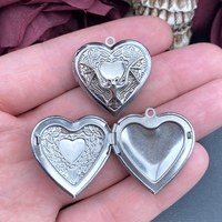 2pcs Bat Heart Locket Charms Stainless Steel Heart Photo Frame Pendant Designer Charms For Jewelry Making DIY Jewelry Findings