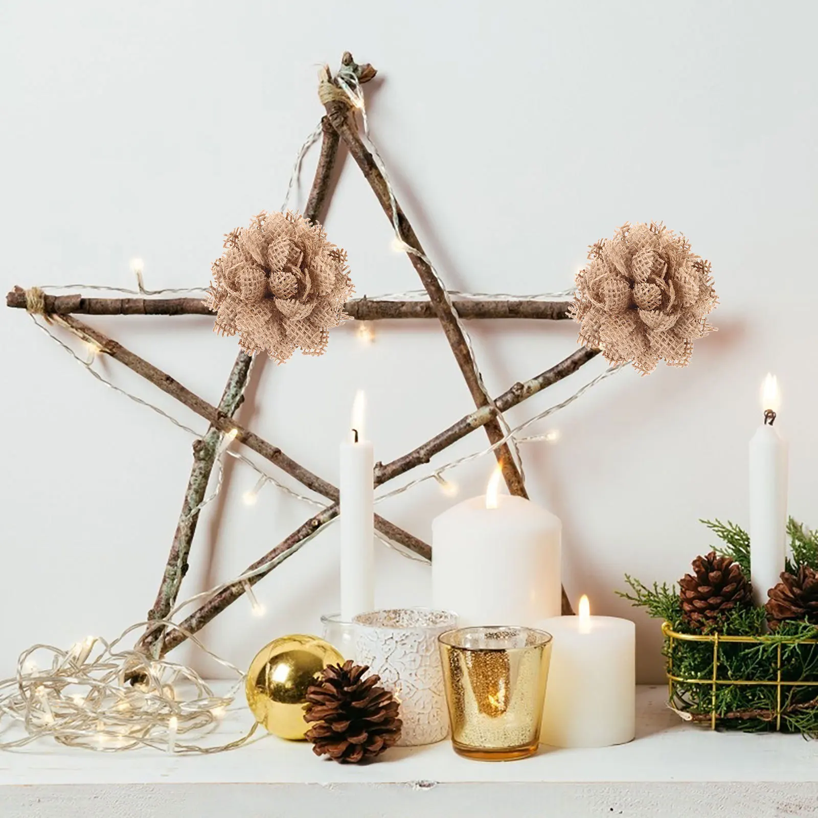 

5Pcs Brown Burlap Rose Flowers Approx 10cm Diameter Small Daisy Wedding Party Christmas Festival Decoration Burlap Flower