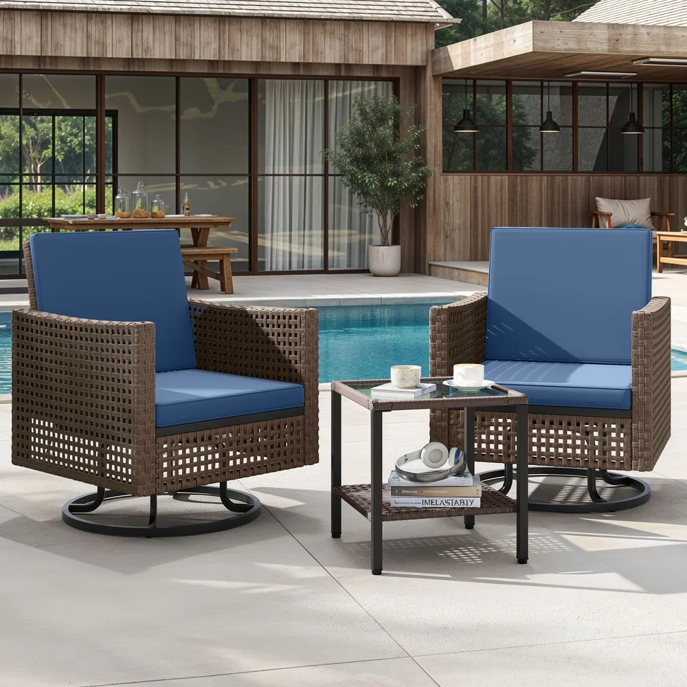 

3 Piece Patio Outdoor Swivel Glider Rocker Wicker Bistro Rocking Furniture Chair