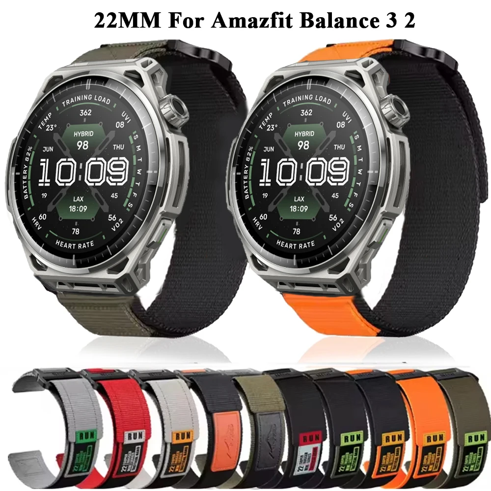 22mm Rugged Nylon Loop Strap For Amazfit Balance 3 Wristband For Amazfit Balance 2 Cheetah 2 Ultra/Active Max For Amazfit Ultra