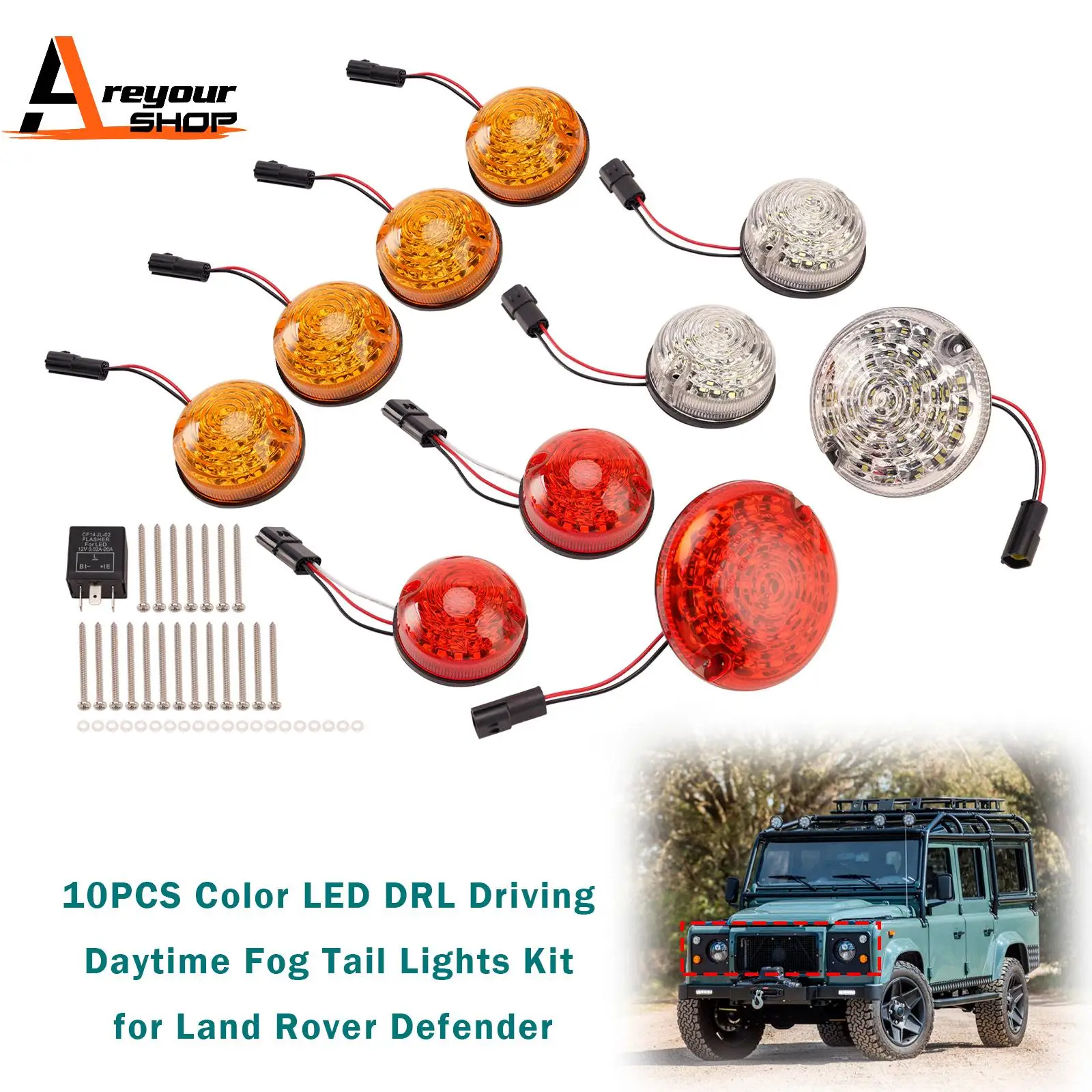 Areyourshop 10PCS Color LED DRL Driving Daytime Fog Tail Lights Kit for Land Rover Defender
