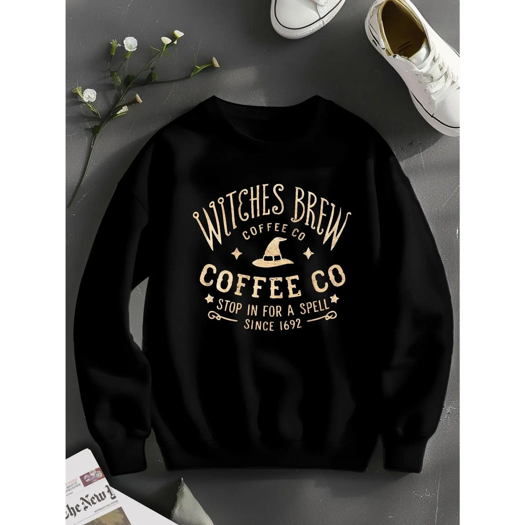 

Halloween Witches Brew Coffee Co Sweatshirt, Spooky Vintage Graphic Crewneck, Gothic Witchy Magic Pullover