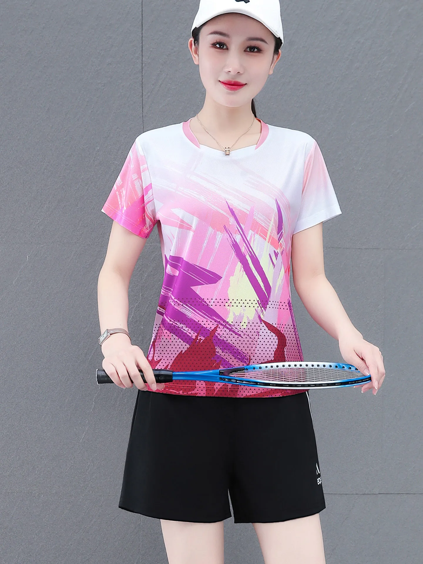 

Qui Dry ort Sve Sports Set Women's Summer New Loose Casual Running Fitn Two Piece Set Comfortable Breathable Nylon