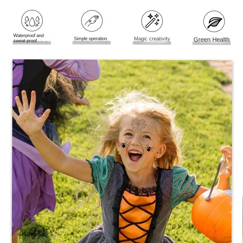 Halloween Spider Face Stickers Tattoo Sticker Black Spider Bat Children Adult Disposable Halloween Decoration Tattoo Stickers