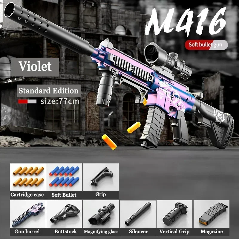 Pistola de balas blandas M416 volquete, pistola de juguete que se puede disparar, cargado manualmente, Rifle de asalto, submetalladora, modelo, regalo de cumpleaños y Navidad 2025