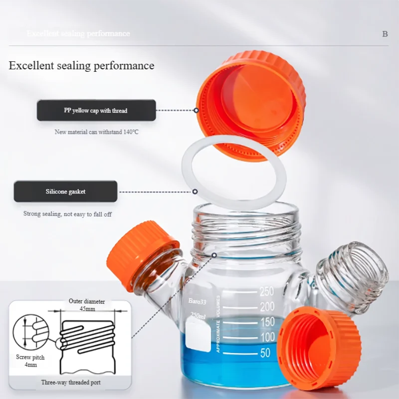 GL80 three-port mobile phase liquid bottle blue cap reagent bottle liquid chromatography solvent bottle injection bottle