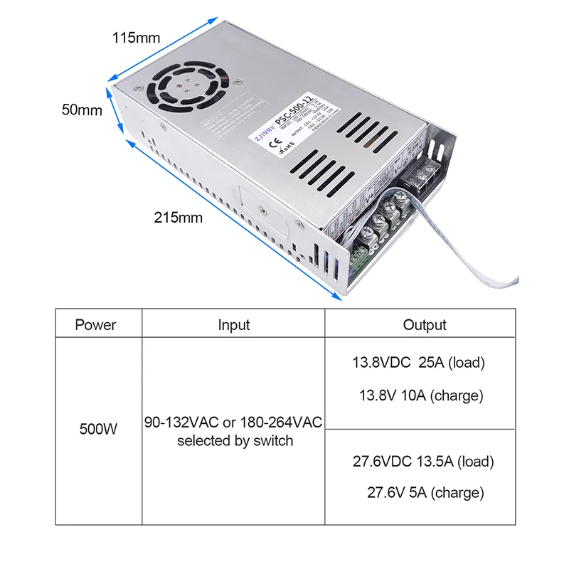 500W Uninterrupted Charging UPS Switching Power Supply for Emergency Lighting Systems 13.8V 27.6V Charge for Lead-Acid Battery