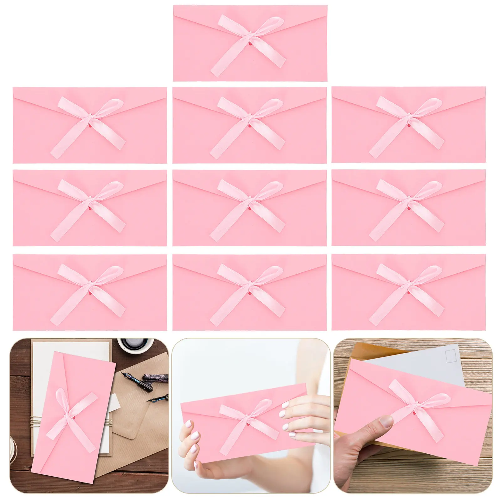

10Pcs Stylish Kraft Invitation Envelopes Bowknot Detail Textured Finish Safe Eco-Friendly Envelopes for Formal Invitations Gift