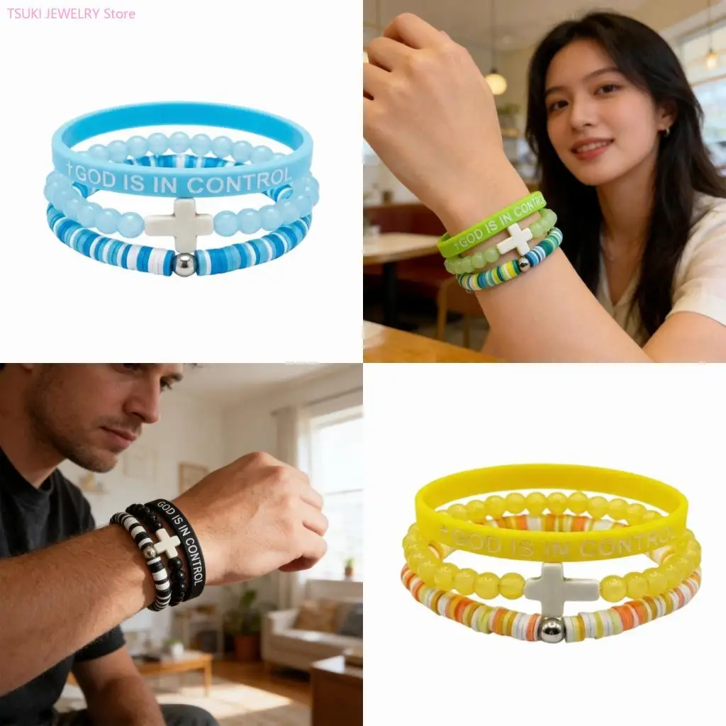 62KE Soft Resin Glowing Crosses Wristband Fashionable Unisex Accessory