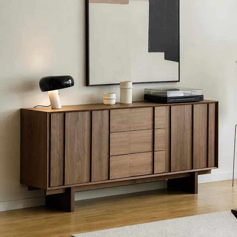 Medieval Solid Wood Locker Black Walnut Side Cabinet with Opposite Door and Drawer Living Room High Cabinet Entrance Storage