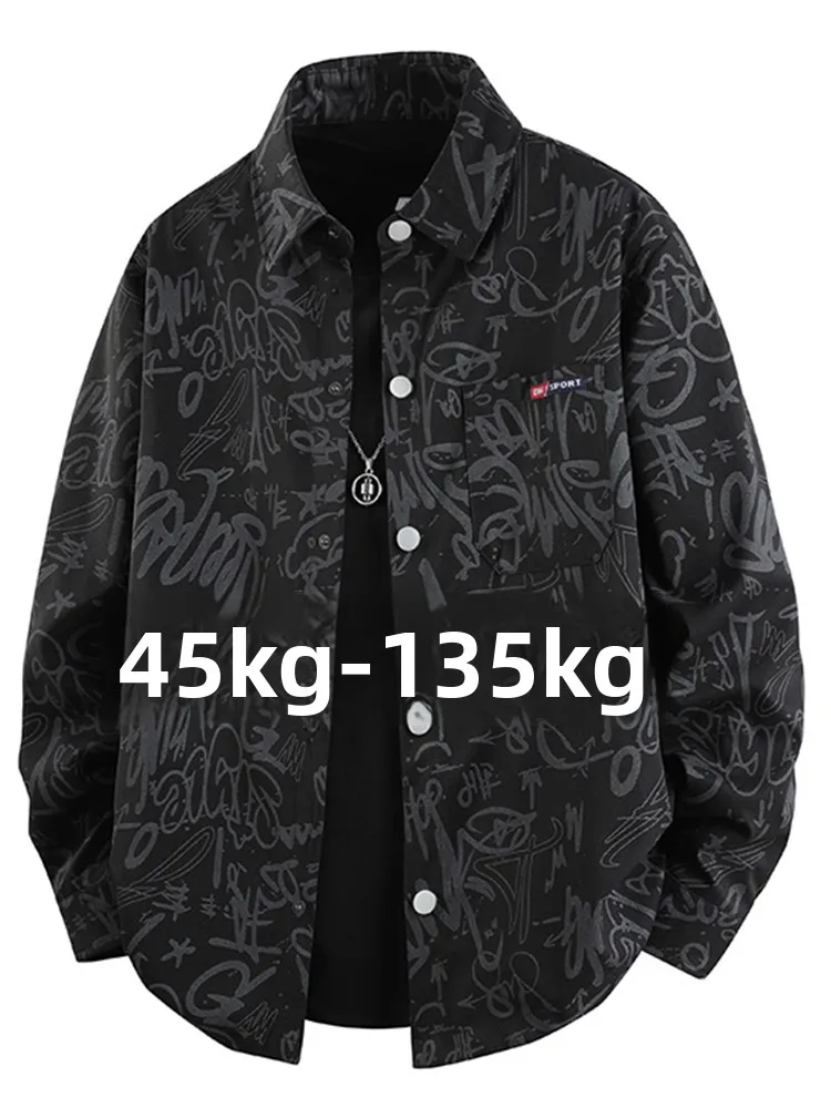 

plus Size Men's Casual irt Spring Autumn 2025 New Sle Haome Oversize Jaet for Fat Men Loose Fit Printed Polyester