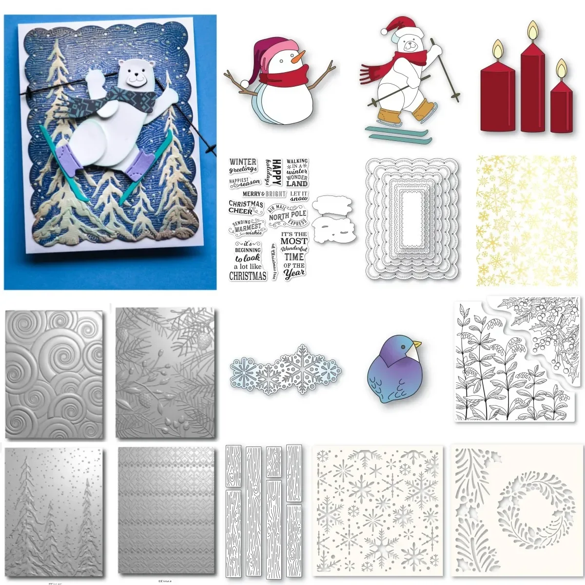 

Christmas Snowman Candles Spiral Words Backboard Metal Cutting Dies Clear Stamps Stencil Hot Foil DIY Decorating Card Craft