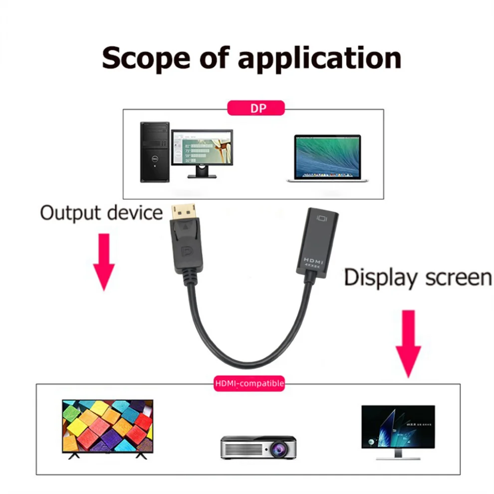 4K DP To HDMI-compatible Converter DisplayPort To HDMI-compatible Cable DP Male To HDMI Female HD Video Audio Adapter for TV PC