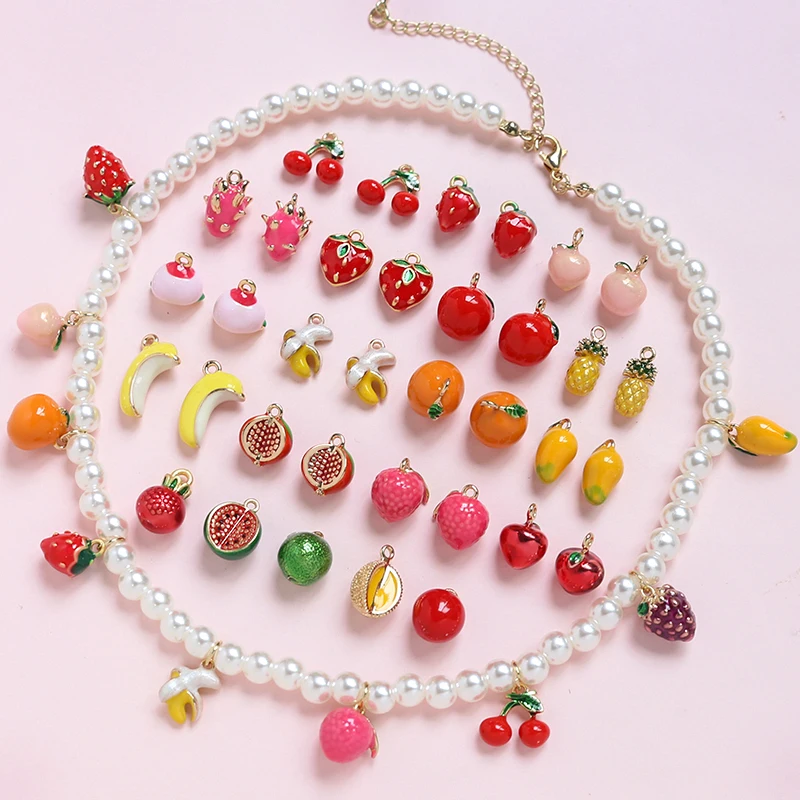 1pcs Plated Gold Cute Mini Fruit Collection Pendant DIY Handmade Jewelry Necklace Earring Pendant Accessories Charms