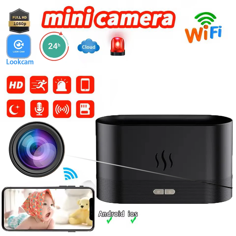 

Mini Camera Full HD 1080P WiFi Camera Mist humidifier Side shot Home Monitorin IR Night View DVR Monitori Video Motion detection