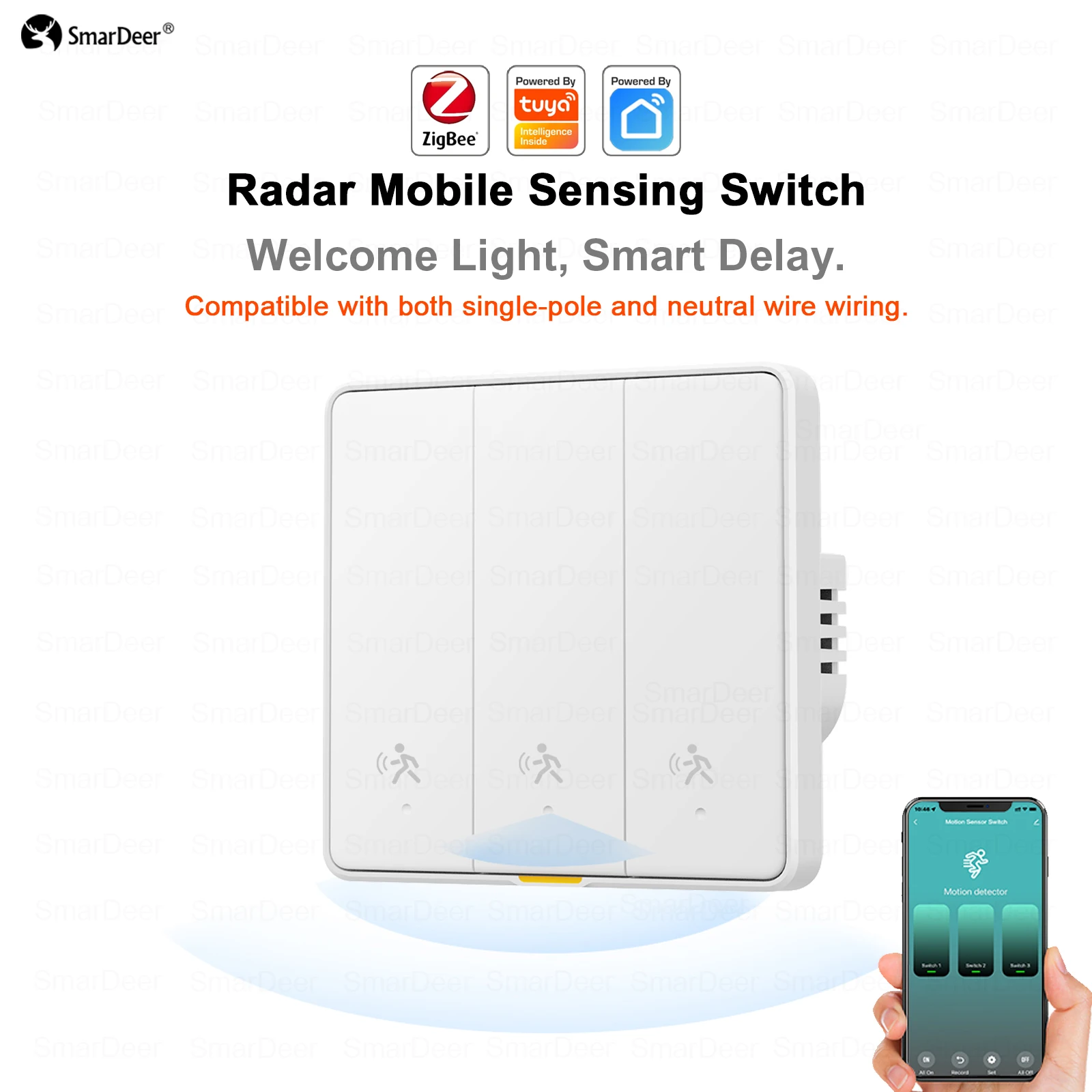 SmarDeer Zigbee Radar Menselijk Lichaamsdetector Slimme Schakelaar, Bewegingssensor Lichtschakelaar Auto AAN/UIT, Smart Home Automation Schakelaar