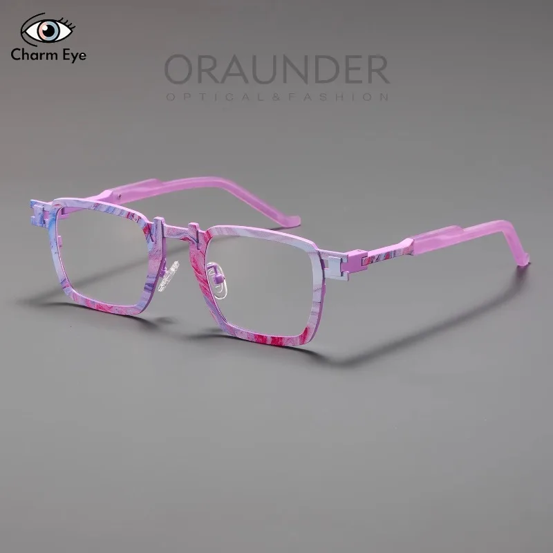 Ultra Light Square Color Blocked Glasses Women Pink Fashion Dopamine Pure Titanium Eyewear Frame Can Be Paired Prescription Lens