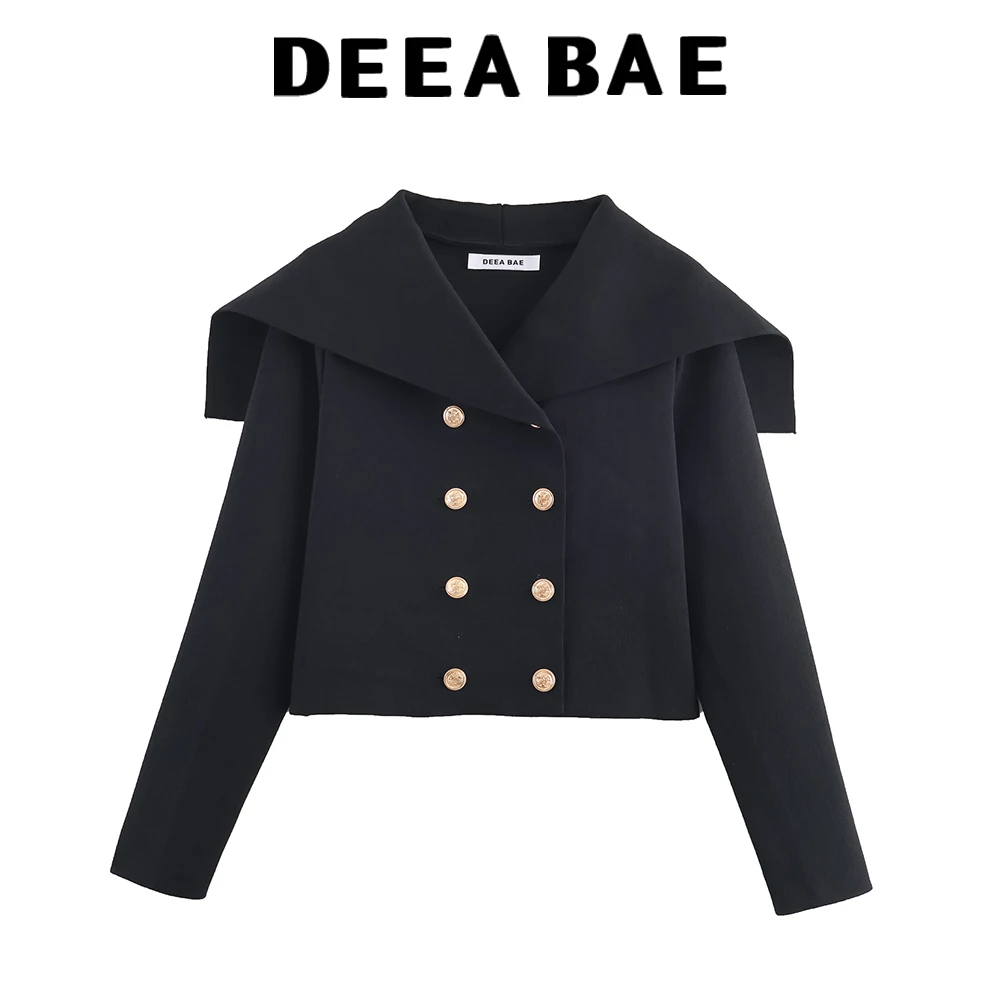 

DEEABAE 2025 autumn and winter new women's clothing simple lapel double breasted knitted cardigan short jacket
