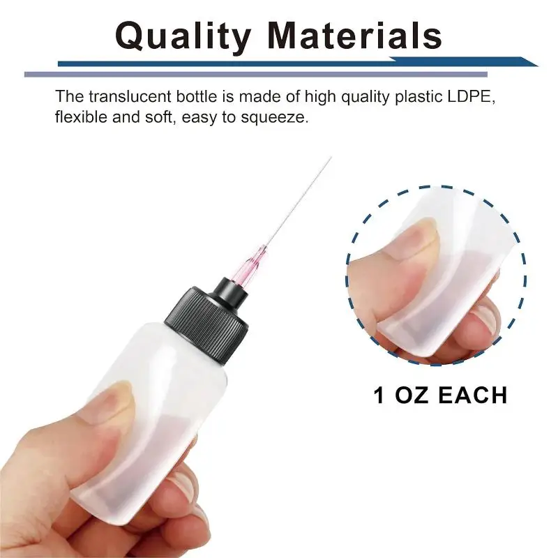 1 Set mit 30ml Präzisions-Spitzflaschen aus Kunststoff mit mehreren stumpfen Nadeln zum Abtropfen. – Detail 6