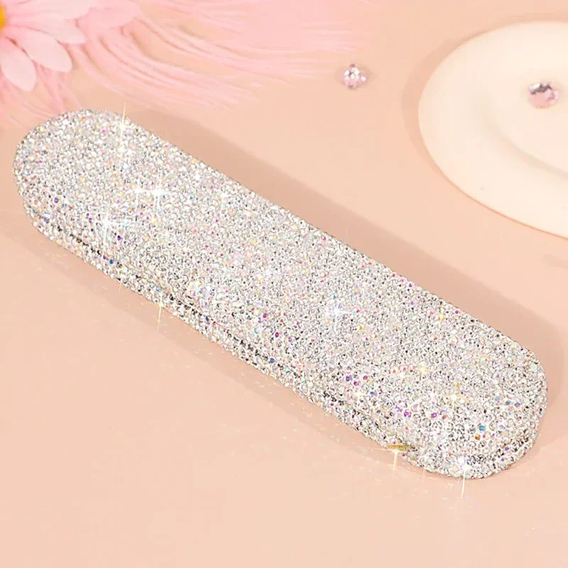 Bling Rhinestone Mini Metal Pen Box Office Pen Storage Boxs Fountain Pens Case Stationery Supplies Storage Box Tools Case Gift