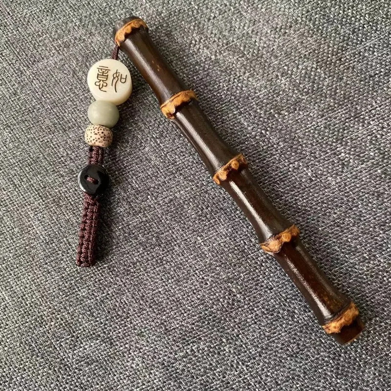 Purple Bamboo Root Handheld Solid Jadeized Carving Scholar Meditation Worry Beads High Density Old Material Rattan Pendant Gift