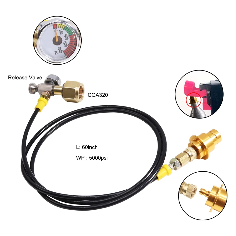 Quick Connect SodaStream Terra DUO Art to External Co2 Tank Adapter 1.5m Hose Kit W21.8-14 Or CGA320 With Gauge Quick Disconnect