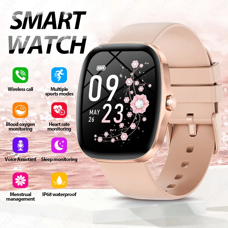 

LIGE Women Smartwatch 1.53-inch HD Screen Bluetooth Call Sports Fitness Watches Heart Rate Music IP68 Waterproof Smart Watch Men