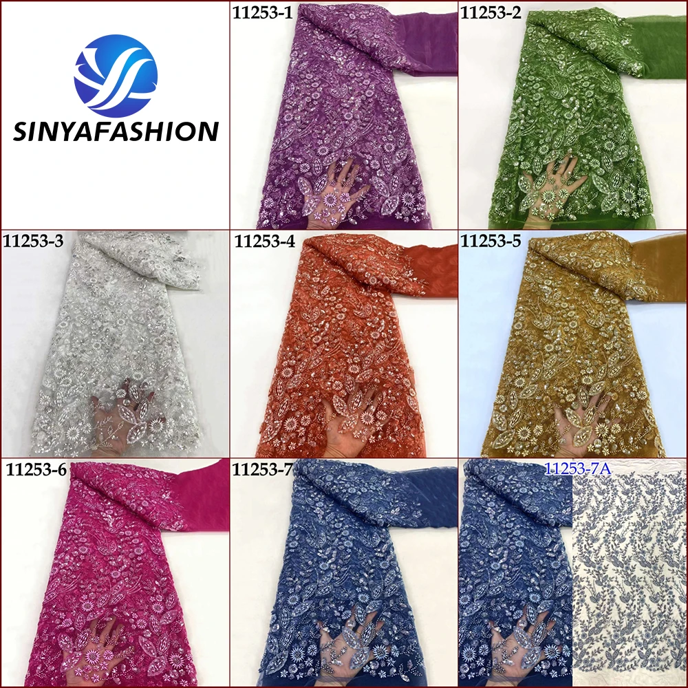 Sinya Heavy Sequins Beaded Lace Fabric Luxury Wedding Bridal Groom African Nigerian Lace Fabrics High Quality French Mesh Lace