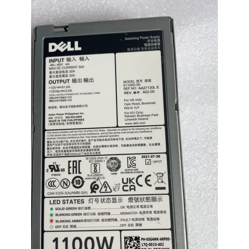 for DELL 1100W DC Server Power Supply E1100D-S0 5G