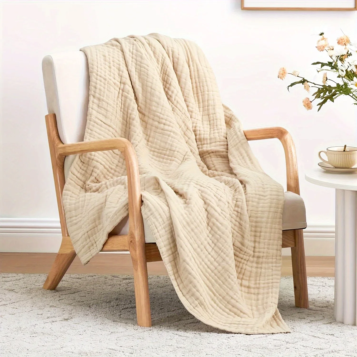 yesLarge 6-Layer Gauze Blanket All-Season Soft Breathable for Adults Sofa or Bed Bedding Hand Wash Only Neutral Beige for Men Wo
