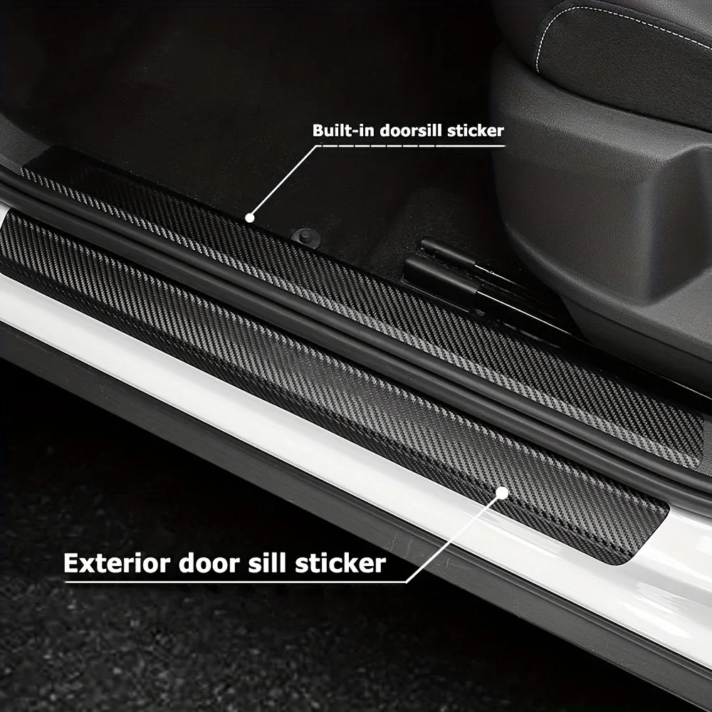 9PCS Full Car Carbon Fiber Style Door Sill Stickers, Anti-Scratch Self-Adhesive PVC Protective Auto Interior Parts