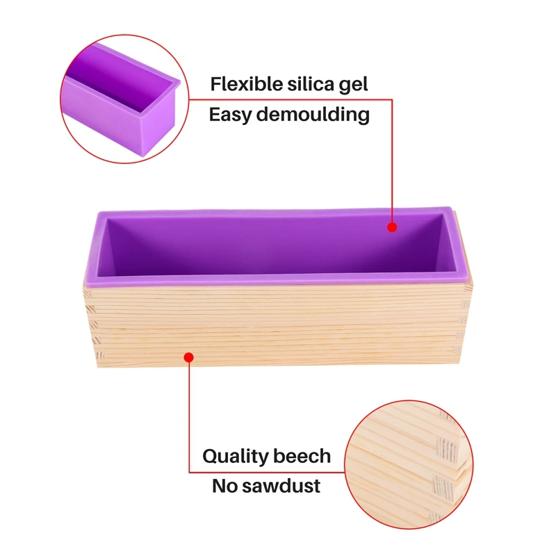 Piezas de herramientas, molde de jabón de madera Rectangular con cubierta de revestimiento de silicona, herramienta de molde de jabón para pan