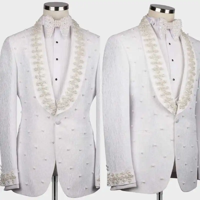 White Wedding Men Suits Fashion Cotton Blazer Tailor-Made Groom Coat Pants Singer Suits Formal Occasions Party Customized