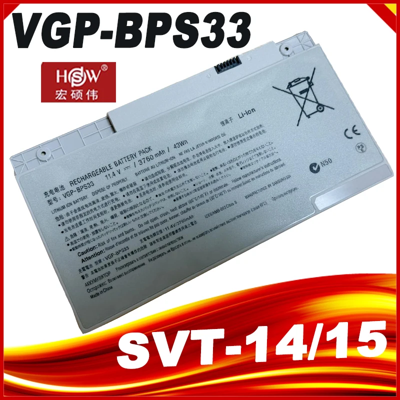 11.4V 43WH New Original Laptop Battery For SONY VGP-BPS33 VAIO SVT-14 SVT-15 T14 T15 BPS33 Touchscreen Ultrabooks