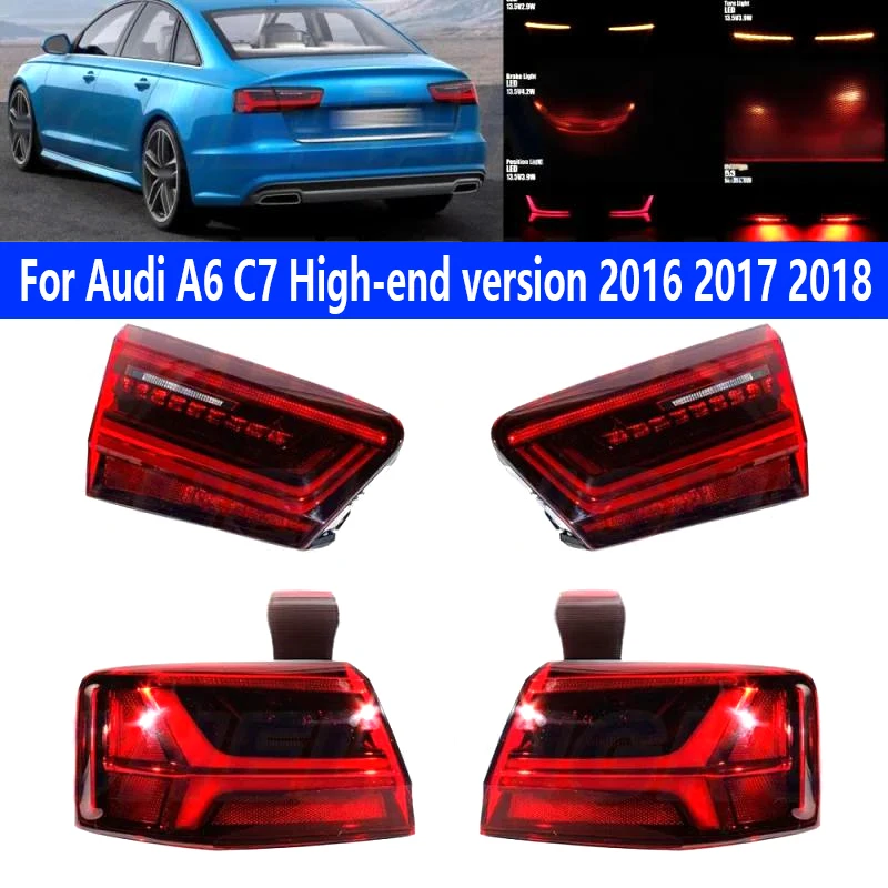 

LED Flowing Tail Light For Audi A6 C7 High-end version 2016 2017 2018 4 pcs Rear Lamp Position Lights With Bulbs Car accessories