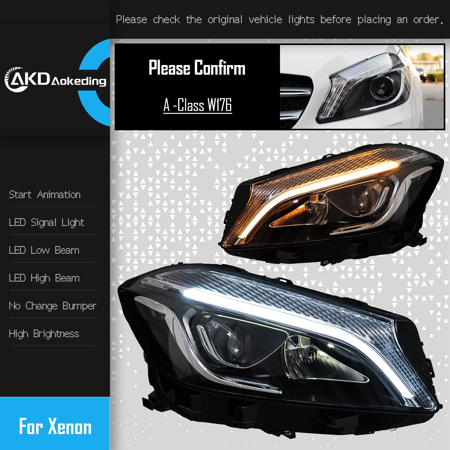 ベンツw176 2013-2018,A45,a180,a200用ヘッドライト,プロジェクター