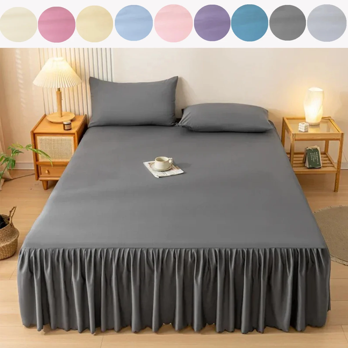 

Solid Color Bedspreads Brushed Bed Skirt Breathable Bed Linen покрывало Single/Queen/King/SKing Size BedCovers (No Pillowcase)