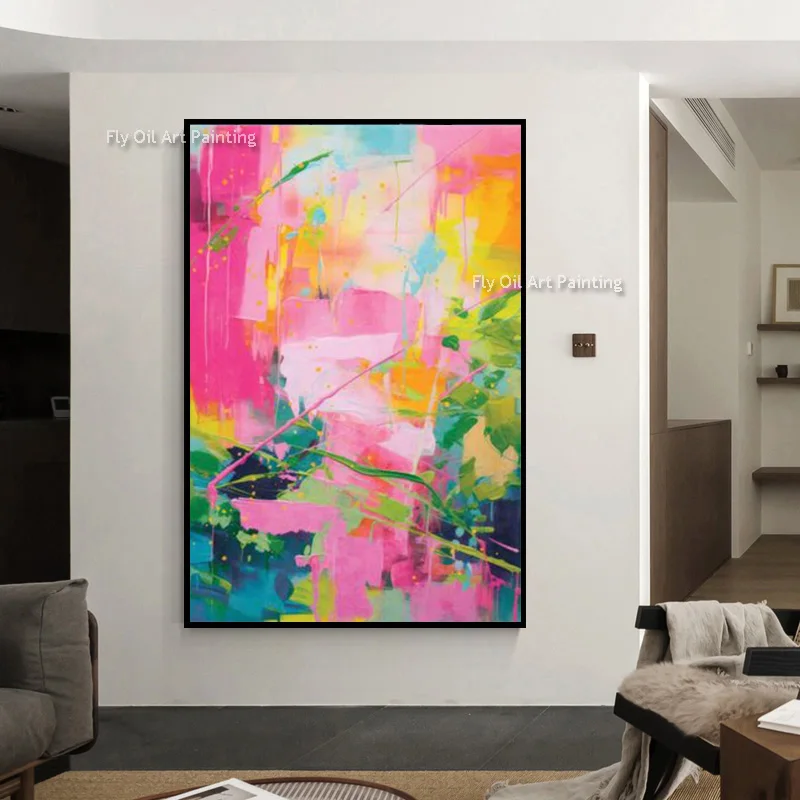 Orange And White Abstract Oil Painting On Canvas For Home Hall Decor New Hand Drawn Pink Green Simple Wall Art Decor Items