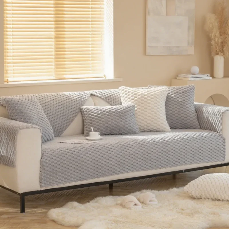 1pc Anti slip ultra soft velvet sofa cover  high-quality L-shaped segmented winter warm plush sofa cover