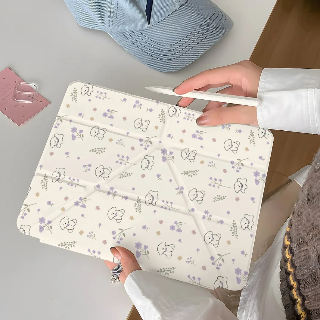 Puppy Floral Pen Slot Tablet Case For Mini7 6 iPad Pro 2024 2022 2021 2020 2019 2018 2017 11 10 9 8 7 6 5 Air7 6 5 4 3 2 1 Cover