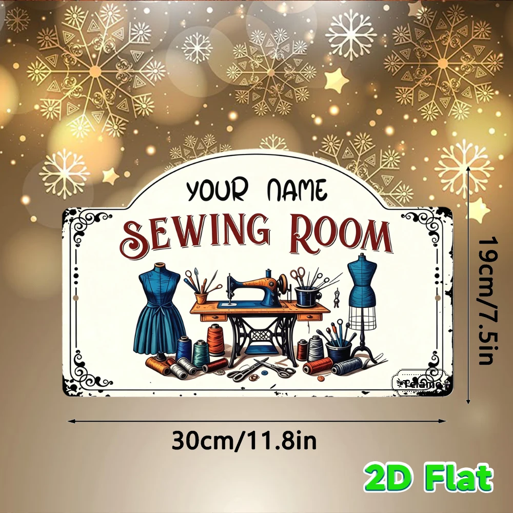 Custom Text Arched Metal Sign, Vintage Sewing Machine & Mannequin Graphic, Holiday Decor, Kitchen Living Room Decor, Indoor Outd
