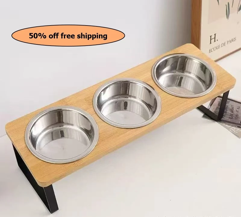 

Cat Bowls Feeder 15° Tilted Raised Feeding & Watering Supplies Pet 3 Stainless Steel Bowls with Stand for Cats Free shipping
