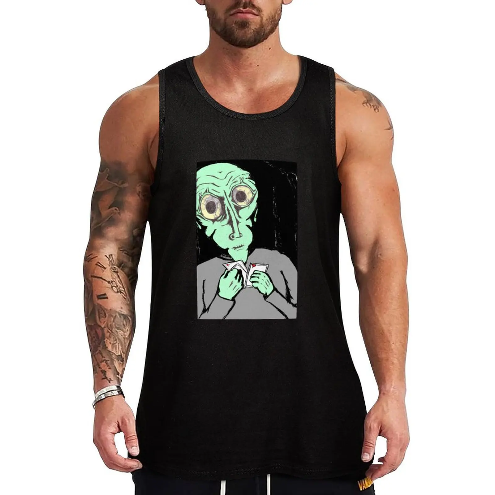 

Alien Playing Poker Tank Top sleeveless t-shirts for Men's gym gym for men vest for men