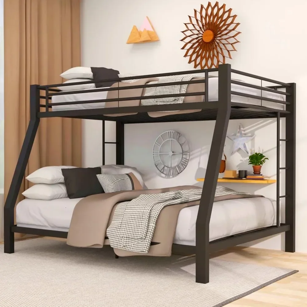 Metal Full XL Over Queen Bunk Bed for Adults, Heavy Duty Bunk Bed Full Over Queen with 2 Ladders