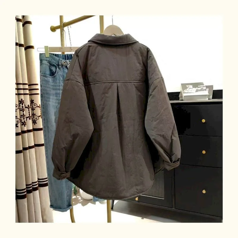 Quilted Coats for Women Lightweight Cotton Added Korean Style Polo-neck Jackets Casual Vintage Keep Warm Winter Clothes Women