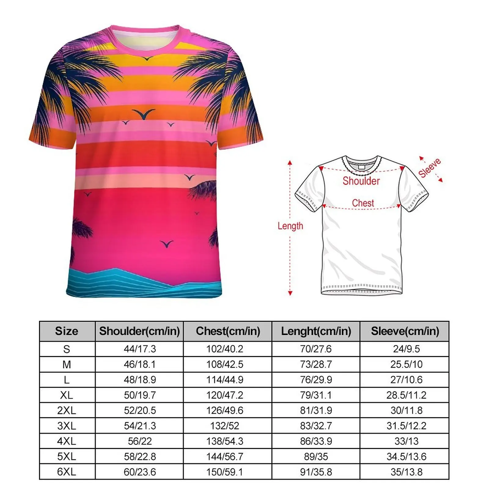 Pink Sunset Palm Trees T Shirt  Trending T-Shirts Couple Kawaii Tee Shirt Summer Short Sleeve Graphic Top Tees 4XL 5XL 6XL