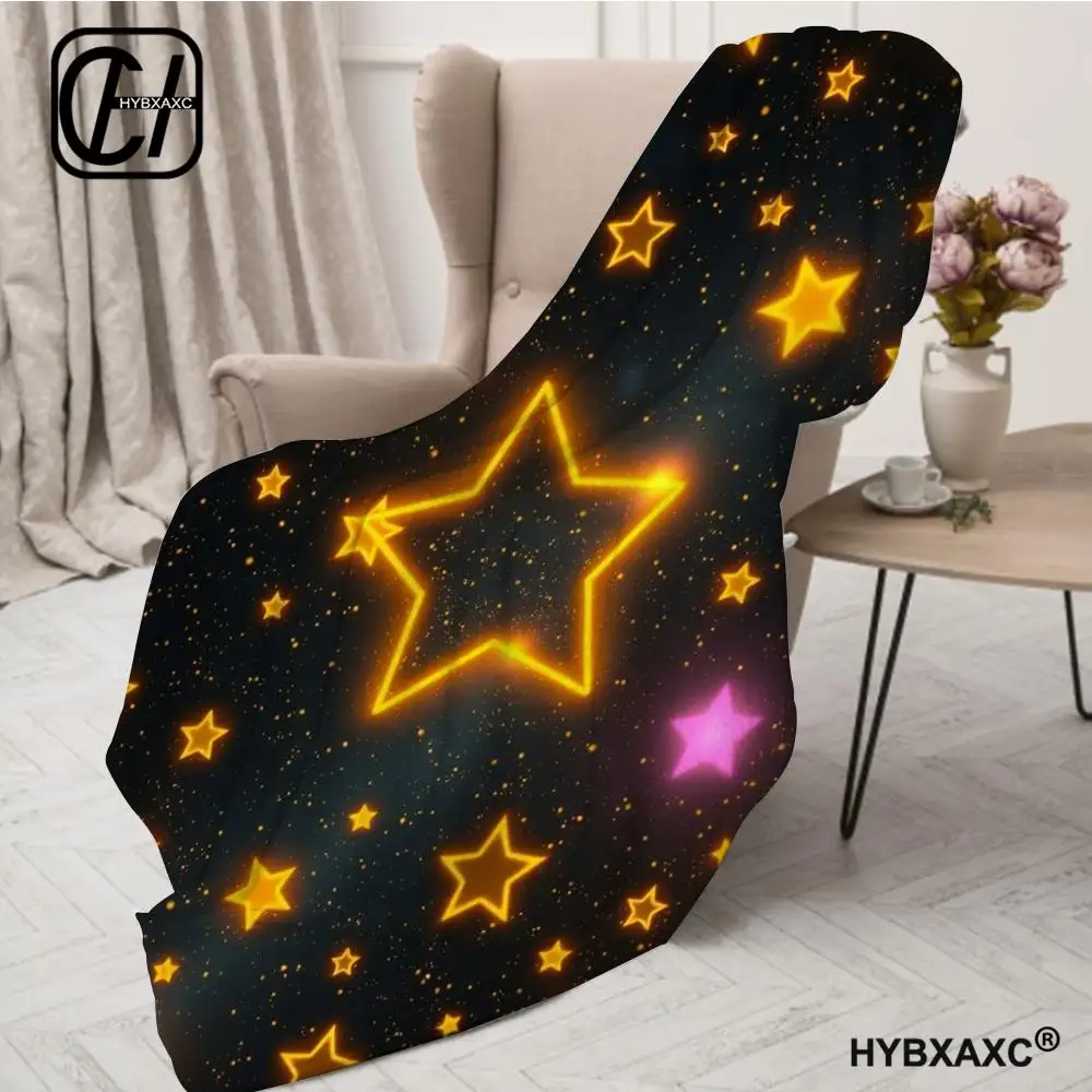Star Throw Blanket, Dreamy Twinkling Celestial Star Pattern Print Soft Flannel Blanket, Night Sky Decor Blanket For Sofa Bedroom