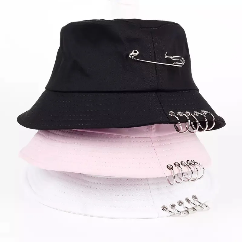 Brooch Ring Harajuku Bucket Hat Unisex K Pop Bob Outdoor Beach Sun Hat Fashion Fishing Bucket Hat