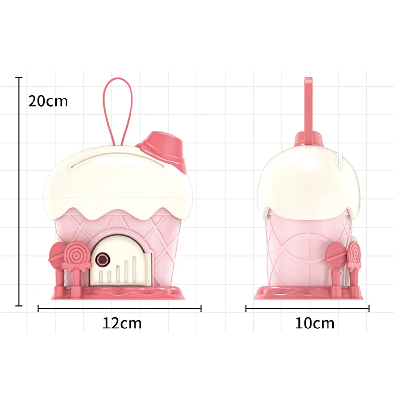 어린이 돼지 저금통 만화 DIY 스티커 아이스크림 오두막 돼지 저금통 키가있는 돈 상자 절약 Kawaii 대용량 장난감 어린이 선물